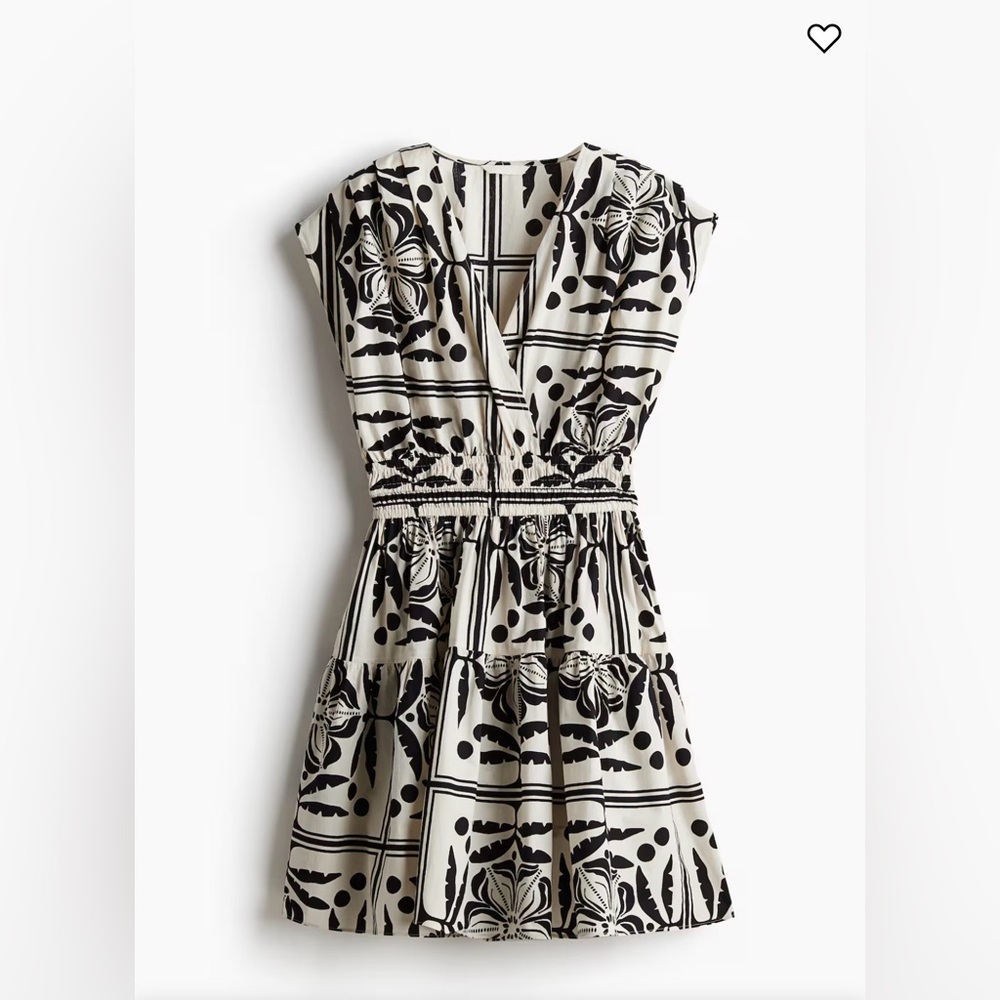 Sold Out H&M Black and Cream Printed V-Neck Tiered Cotton Dress